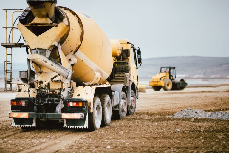 Cement truck in use.